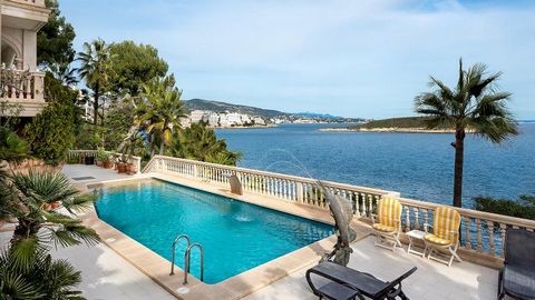 The luxury villa with pool and sea views in 1st sea line in Cala Vinyes, in the south-west of Mallorca. This unique property sits on a plot of approx. 1350 m2 and has a constructed area of approx. 1200 m2. The highlight of the property is the sensati...