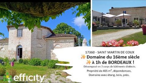 17360 - SAINT MARTIN DE COUX - 16th century estate 1 hour from Bordeaux! EffiCity, the agency that estimates your property online, offers you this magnificent estate steeped in history, nestled in Saint Martin de Coux, only an hour from Bordeaux and ...