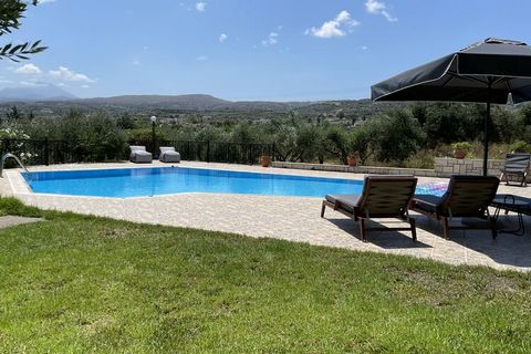 This countryside villa is in the Adele region of Crete in Greece. The villas, Manolis (8 p.), Eleni (5 p.), built on five acres of private olive grove at a good distance from each other with a large swimming pool and a stucco for children, together a...