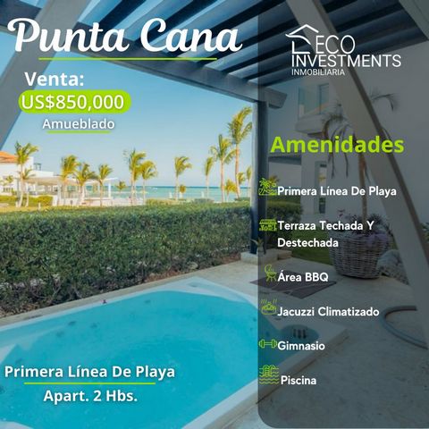 Cap Cana   Beautiful apartment on the beachfront. Elegant, air-conditioned and finely furnished apartment with a spectacular view of the sea and the pool, in Punta Cana. Cap white hair   Characteristics   2 Bedrooms with Walk In Closet/Baths Guest Ba...