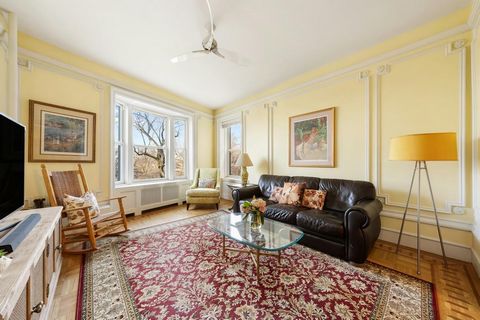 Welcome to this sunny, spacious renovated corner pre-war home located on one of the most beautiful stretches of Riverside Drive. Many of the charming pre-war details remain while there are upgrades throughout the apartment. From your well proportione...