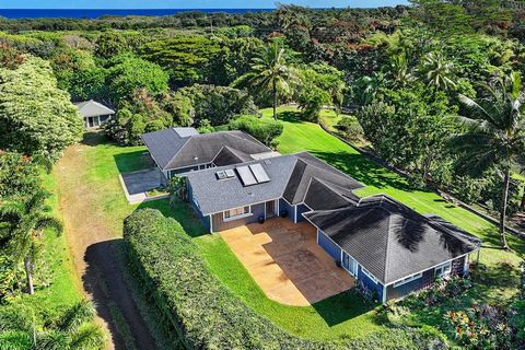 Balinese designed 3 bed, 3 bath single-story residence on 3 acres plus a detached 1BD/1BA cottage in Kilauea, Kauai. Use as a family estate or a long-term investment property. Has a terraced garden, year-round stream, and pond on property. Consistent...
