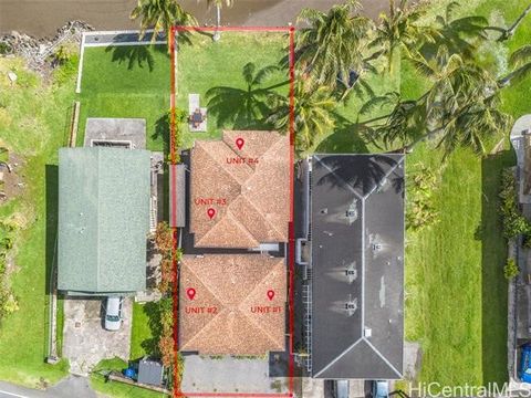 Multifamily oceanfront ohana property! What a fabulous investment located in Kaneohe, Kahalu'u. Enjoy the sweeping ocean views and cool breezes. Grab your SUP or kayak and bask in the sun. The majority of the homes have been rebuilt, and more recentl...
