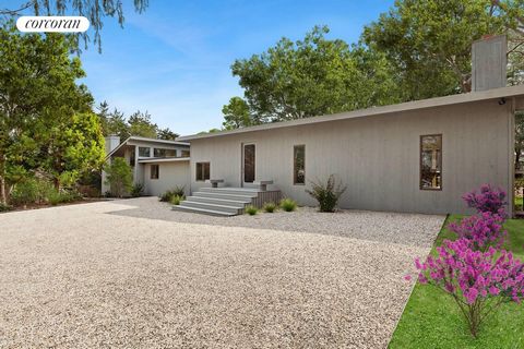 South of the highway, up a long driveway and hidden from view, discover this stunning, one-story contemporary in the coveted Georgica section of East Hampton. This home was custom-built in the 90s by John Hummel and Associates with clerestory windows...