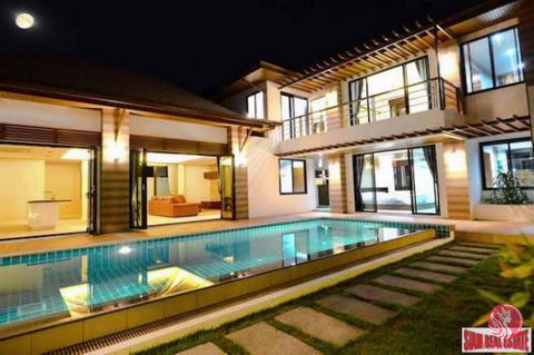 Contemporary three bedroom pool villa is for sale in Rawai. This is a large two storey house that showcases a big private swimming pool and sala with outdoor dining facilities.On the ground level is the open living space. It begins with the living ro...