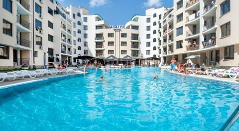 Furnished 1 BED apartment in a four-star hotel complex Avalon in Sunny Beach only 200 m to the beach. The apartment is located on the 6th - top floor and has a total living area of 61 sq.m., comprising of: - spacious entrance hallway; -living room wi...