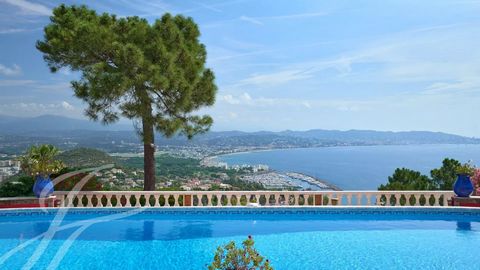 Splendid architect-designed villa at the top of the prestigious Théoule estate with tennis court, enjoying a unique 270° panoramic view over the Bay of Cannes, the Lérins islands, the snow-covered Alps and the Esterel mountains, and benefiting from t...