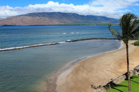 Welcome home to this rarely available 3-bed, 2-bath, fifth floor, direct ocean front, vacation rental condominium at the beautiful Menehune Shores in South Maui. Soothing sounds of ocean waves augment the sweeping panoramic views of the Pacific Ocean...