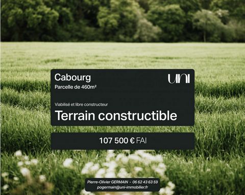 Exclusively, UNI Immobilier offers you this building plot ideally located in the town of CABOURG - 7 min to the beach by bike - - 20 min from the entrance to CAEN - Free builder and serviced, you will have the opportunity to implement the project of ...