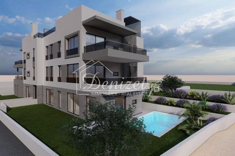 Luxurious and spacious two-bedroom apartment on the first and the last floor of a smaller residential building under construction is for sale. The apartment consists of a living room, kitchen, dining room, two bedrooms, two bathrooms and a balcony. T...