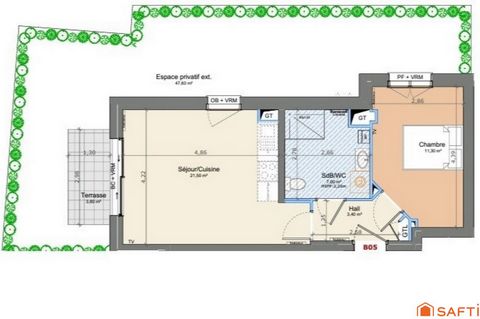 Appartement rez-de-chaussée - 1 chambre - jardin - parking.