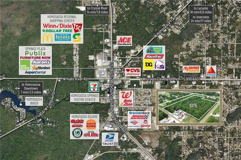 Prime 6.82 acres Zoned GNC allowing mixed commercial development in Homosassa proper just one block east of the main arterial highway Suncoast Boulevard /US Hwy 19 (35,000 AADT) currently being expanded to 6 lanes and connecting Citrus County to Hern...