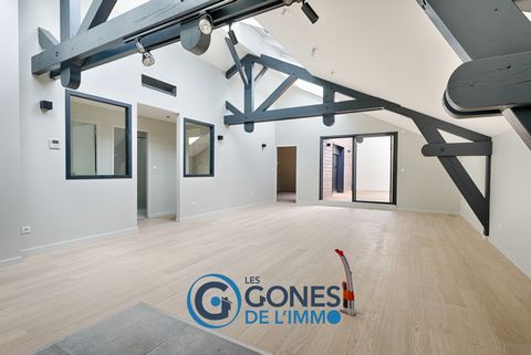 New exclusivity at the Gones de l'immo. Exceptional property to discover. LAST FLOOR with terrace of 17m2. In the center of Craponne while being quiet. In a very atypical old factory with exposed beams and glass roofs. Superb loft of 117m2 with a liv...