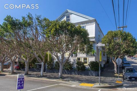 Video Preview! 1908 corner Victorian, on Noe Valley's only Slow Street, incredibly quiet w/ tree views through every window. Situated on the flat block of Sanchez, it is NICHE.COM ranked 1 of the best neighborhoods: to live, raise a family, & for you...