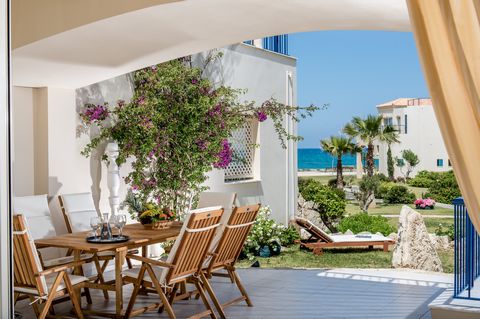Aphrodite Beachfront Junior Villa 104 is located west of Crete in the region of Chania, only 15 minutes from the city of Chania and the Leptos Panorama Hotel . It is part of the internationally awarded project ‘Aphrodite’ and is set on a sea front lo...