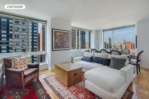 Two Bedroom/Two Bathroom with windowed eat-in kitchen. This Fantastic Bright Corner apartment is in one of the Upper East Side's finest full-service buildings, One Carnegie Hill. This spacious home has great light through its many oversized windows a...