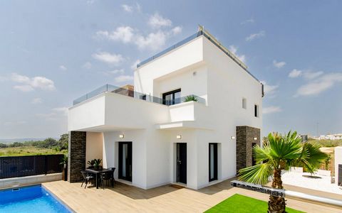 Villas for sale in Vistabella Golf, Orihuela, Costa Blanca 16 new villas with class A energy certificate, with 3 bedrooms and 3 bathrooms, kitchenette, terrace, private pool, underfloor heating in bathrooms, solar water heater, private garden, air co...
