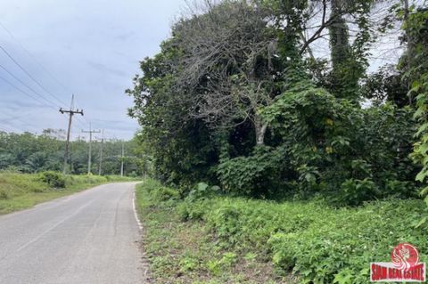 Two Rai land plot for sale in Sai Thai, Krabi. This triangle shaped land is flat and close to Makro. Land plot width is approximately 90 meters. This good land plot is next to two sides of Petchkasem Road and a public road. Electricity is already ava...