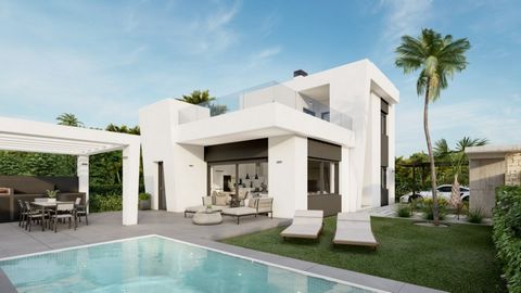 VILLA MEDITERRANEA CERCA DEL MAR Estupenda villa de diseño moderno situada en La Ciñuelica Orihuela Costa a tan solo 900 m del mar y con fácil acceso a todos los servicios andando restaurantes supermercados parada de bus farmacia Con la ciudad de Tor...