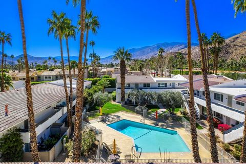 Don't miss the rare opportunity to own this upper level 2 bed 2 bath condo with sweeping views of the majestic mountains. Sandstone Villas is a secret oasis in South Palm Springs with tennis and pickle ball courts, multiple pools/spas and a community...