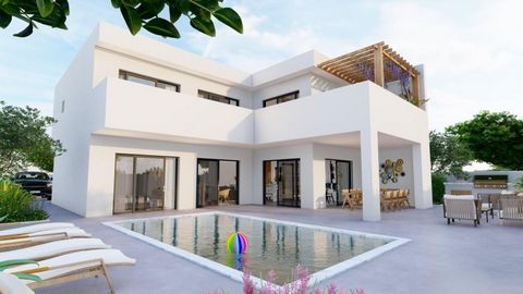 Villa with swimming pool under construction, 300 meters from the sea on Pag peninsula! Total area is 278 sq.m. Land plot is 594 sq.m. From the front of the villa, one can bask in the serene beauty of a 28 m² swimming pool, a sprawling terrace perfect...