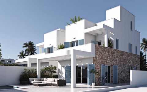 Villas for sale in Torre de la Horadada, Costa Blanca, Spain Each property has 3 bedrooms, 3 bathrooms, private swimming pool, private garden and parking space within the plot. Option to choose open plan living-dining-kitchen or closed. These propert...