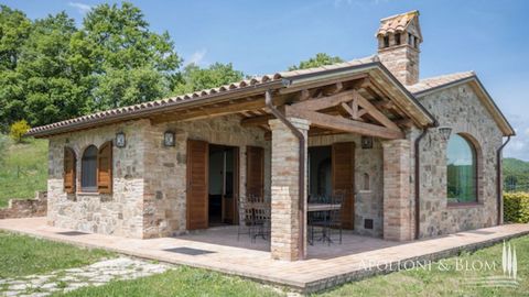 Beautiful newly built stone property for sale with garden and infinity pool in dominant and panoramic position. The three levels house shows the typical materials of the country houses of Umbria like hand made terracotta floors and wooden beamed ceil...