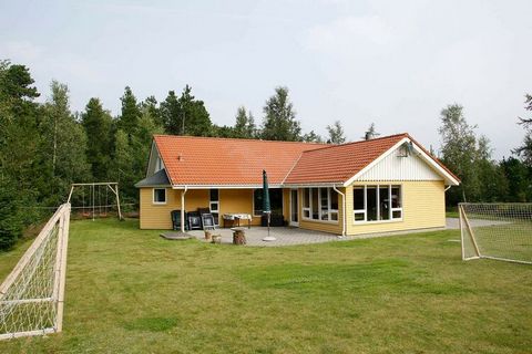 Energy-friendly holiday cottage with 40 m² mezzanine divided into a large bedroom with a double bed and a bedroom with a single bed. There are wicker furnitures, darts, table football and airhockey. The DVD player is also on the mezzanine. Combined l...