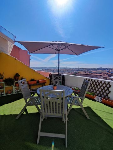 Fully furnished room with balcony, lots of sunlight and a privileged view over the city and river. The apartment has a beautiful terrace with a barbecue and amazing views, just underneath the highest viewpoint in Lisbon, Miradouro da Nossa Senhora do...