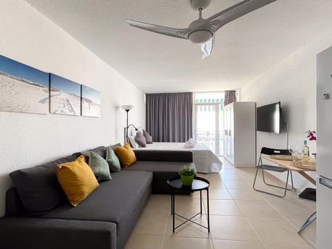 This cozy studio is located in the center of Corralejo. Located on the main avenue, within walking distance of stores, bars and restaurants and 50 meters from the town beach. The studio has a double bed, closet and a large sofa bed. The kitchen is co...