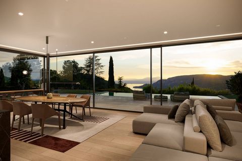 Newly built villa near the golf course. In a hilly position in Marciaga di Costermano sul Garda, this exclusive modern newly built villa is for sale. The bright rooms, the large windows with a magnificent view of Lake Garda, the furnishings and atten...