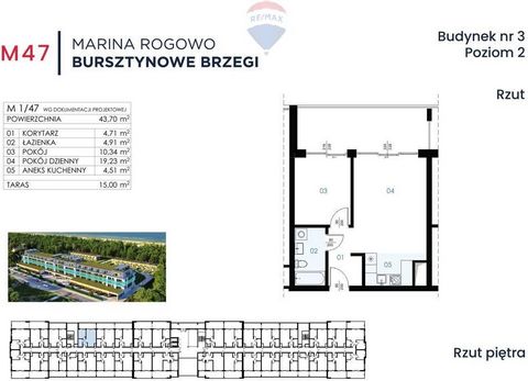 MARINA ROGOWO BURSZTYNOWE BRZEGI - Apartament 2 pokoje Luksusowe Apartamenty i Domy w Rogowie, 70 metrów od Morza! 18 km od Kołobrzegu, bezpośrednio od dewelopera. Przedmiotem ogłoszenia jest mieszkanie 2 - pokojowe nr M47 , w budynku nr 3. Poziom 2....