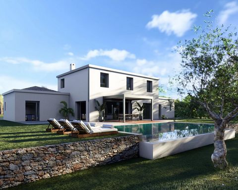 In a very residential area of Roquefort-les-pins, on a magnificent 2,587 m2 flat plot planted with centuries-old olive trees, a modern family villa is being built, with a floor area of 315 m2. The ground floor comprises a vast living-dining-kitchen a...