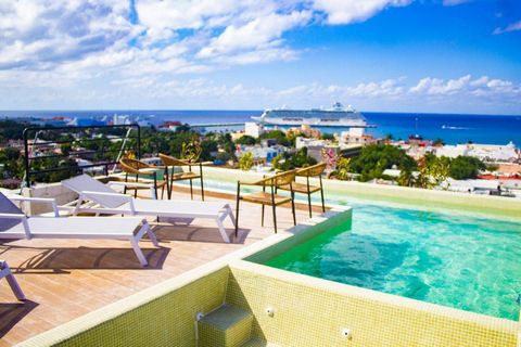 ...   OCEAN and City view - GREAT rental income Stunning Ocean-View Condo in the Heart of Cozumel’s Downtown Welcome to your dream oasis in the heart of paradise! This remarkable 1-bedroom, 1-bathroom condo offers a unique blend of modern luxury, bre...