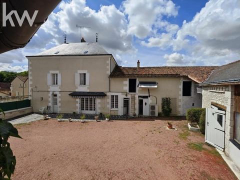For sale in CHAMPIGNY SUR VEUDE-37120: An old farmhouse consisting of a large courtyard, a farmhouse of about 140 m2, a reception room with fireplace, a cellar and a kitchen, two garages, a workshop, a porch giving access to a large garden with two s...