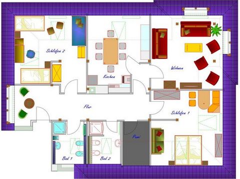 W naszym apartamencie wakacyjnym może nocować maksymalnie 5 osób. Podzielony na 2 sypialnie, 2 łazienki, przytulny salon i dużą kuchnię.