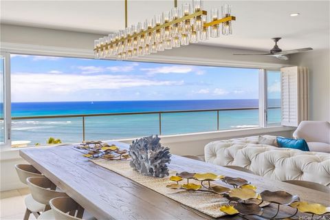GORGEOUS amazing turquoise OCEAN VIEWS from every room of this elegant fully renovated one bedroom two bath home. Refined luxurious finishes throughout include waterfall quartz countertop, modern sleek cabinetry, beautiful flooring, modern chandelier...