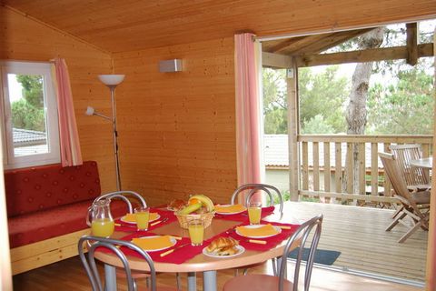 Die freistehenden Holzhütten sind im ganzen Ferienpark verstreut. Sie sind alle mit Klimaanlage ausgestattet und verfügen über eine überdachte Terrasse mit Gartenmöbeln aus Teakholz. Die Einrichtung ist gepflegt und gemütlich.