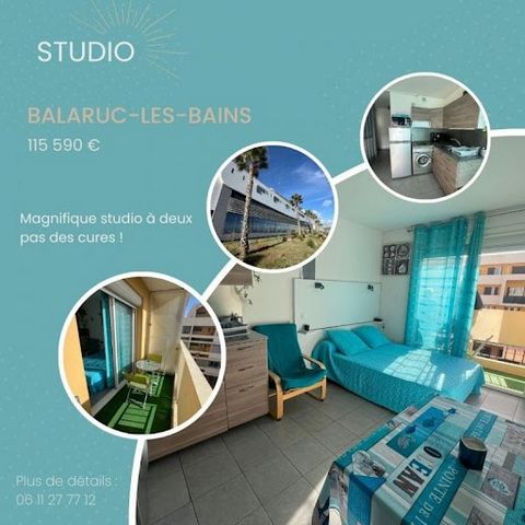 Charmant studio lumineux à Balaruc-les-Bains, situé à deux pas des cures thermales. Doté d'une salle de bain et d'un balcon ensoleillé, idéal pour se détendre. Niché au 2e étage, ce studio offre une ambiance calme et chaleureuse. Profitez d'un accès ...