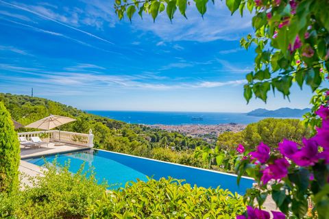 Le Cannet: located on the heights of Le Cannet in a very sought after area at the end of a dead end in absolute calm, charming Provencal villa with a sumptuous view of the sea, the bay of Cannes and the Esterel. Wonderful and impressive family villa,...