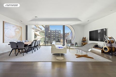 Willkommen in der 520 West 28th Street! Mit Blick auf die Skyline von West Chelsea, die High Line und einen üppigen neuen Skulpturengarten ist diese Residenz in den oberen Etagen ein wahres Meisterwerk, das innen und außen von der legendären Dame Zah...