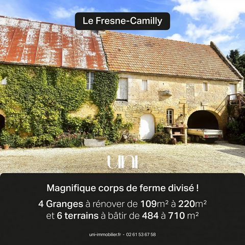 New property at Uni immobilier! Charm and character are guaranteed for this divided farmhouse! Ideal Investors - Possible Land Deficit 3 barns and a house to renovate for sale in Le Fresne-Camilly.   Location: Le Fresne-Camilly - 20 minutes from Caen...