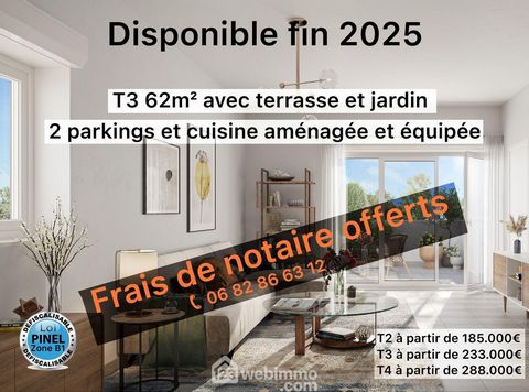 Votre agence 123webimmo l'immobilier au meilleur prix vous présente : Frais de notaire offerts pour cet appartement T3 au RDC dans éco-quartier, proche ceinture vert et Agroparc, de 62m² avec loggia de 15,70m², jardin de 65m² et deux parkings. Séjour...