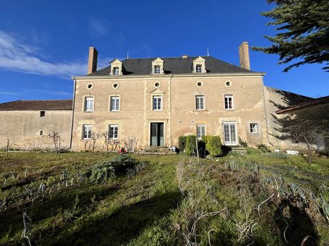 Impressive logis on the river Thouet. Habitable; requiring interior updating. Great potential for creating gites or B&B. 5 minutes from medieval Airvault, 40 minutes from Saumur on the Loire. The main house dominates the large walled courtyard. The a...