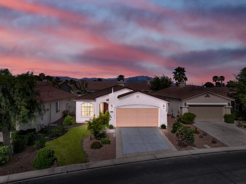 San Vicente Model located behind the gates of Sun City Shadow Hills. This well-maintained home has had one owner and features tile flooring in the main living spaces and carpeting in the bedrooms. The kitchen boasts granite counter tops with breakfas...