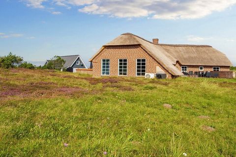 Inmitten der großartigen Heidelandschaft von Lodbjerg Hede liegt auf einem 2.700 m2 großen Naturgrundstück dieses gut ausgestattete, reetgedeckte Ferienhaus für bis zu 12 Personen. Im Haus stehen für den Badespaß mit der Familie ein Swimmingpool, ein...