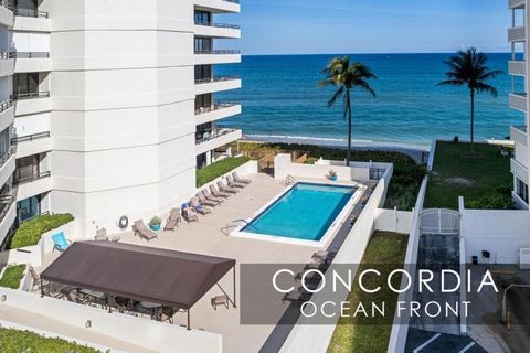 Outstanding CONCORDIA beachfront South Palm Beach condominium with ocean and intercoastal views! Don't miss this rare opportunity. This spacious 1340 sq ft bright and airy condo consists of a great living room and dining room, two large bedrooms, two...