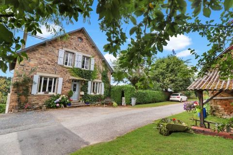Placed within a rural hamlet within the commune of Affieux is this pretty 5 bedroom stone house with 2 barns, garage, car port, above-ground swimming pool and a  garden of 5 022m2. Entering the house you arrive into a very welcoming entrance hall mea...