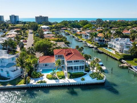 Welcome to your dream home at the end of a serene cul-de-sac in Country Club Shores on Longboat Key! This exceptional end-lot property boasts breathtaking panoramic open water views of the Bay, the city skyline, and the iconic Ringling Bridge from ev...