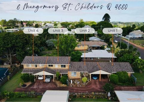 A great investment opportunity presents, 4x solid brick & mortar units in the heart of the Childers district. Boasting in functionality, low maintenance and convenience, all on 1012 sqm gentle sloping allotment, you won't find a better set of units l...